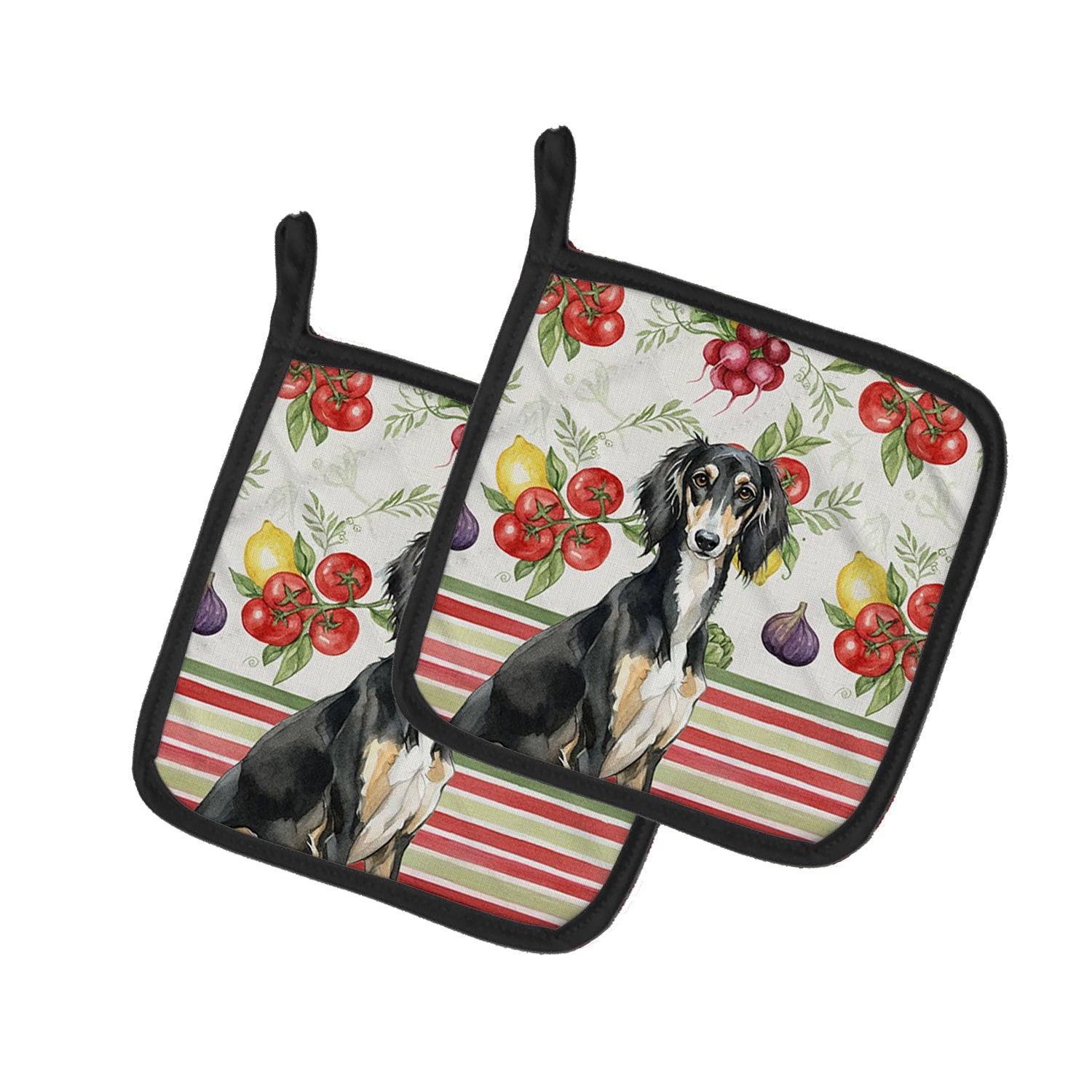 Black and Tan Saluki Vegetables Pot Holder Set of 2 Heat Resistant Quilted Hot Pads 7.5 x 7.5 Inch, Insulated Kitchen Trivets for Cooking & Baking