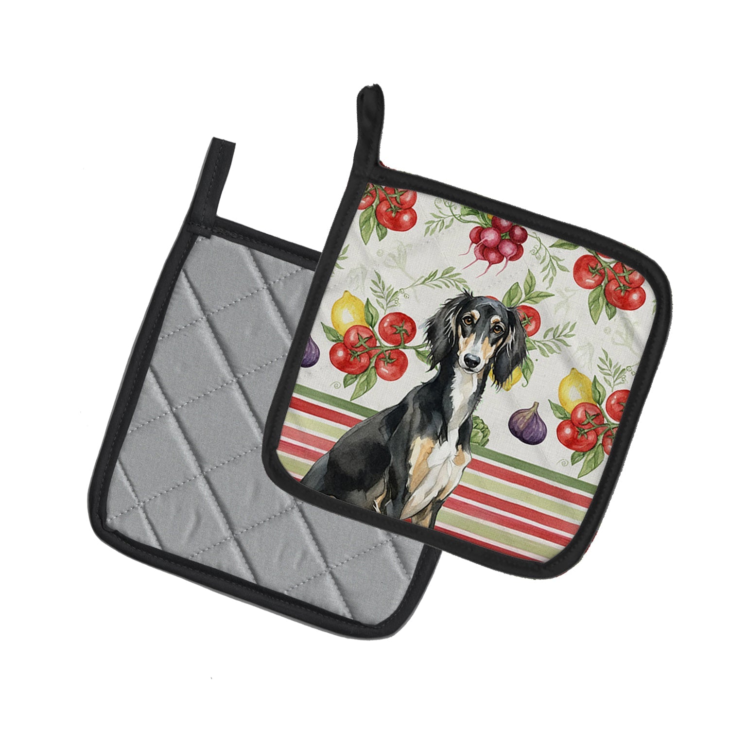 Black and Tan Saluki Vegetables Pot Holder Set of 2 Heat Resistant Quilted Hot Pads 7.5 x 7.5 Inch, Insulated Kitchen Trivets for Cooking & Baking
