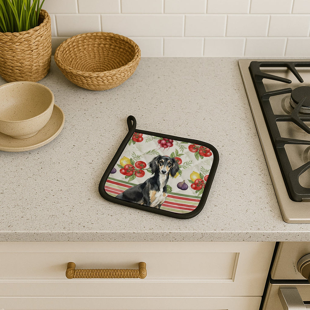 Black and Tan Saluki Vegetables Pot Holder Set of 2 Heat Resistant Quilted Hot Pads 7.5 x 7.5 Inch, Insulated Kitchen Trivets for Cooking & Baking