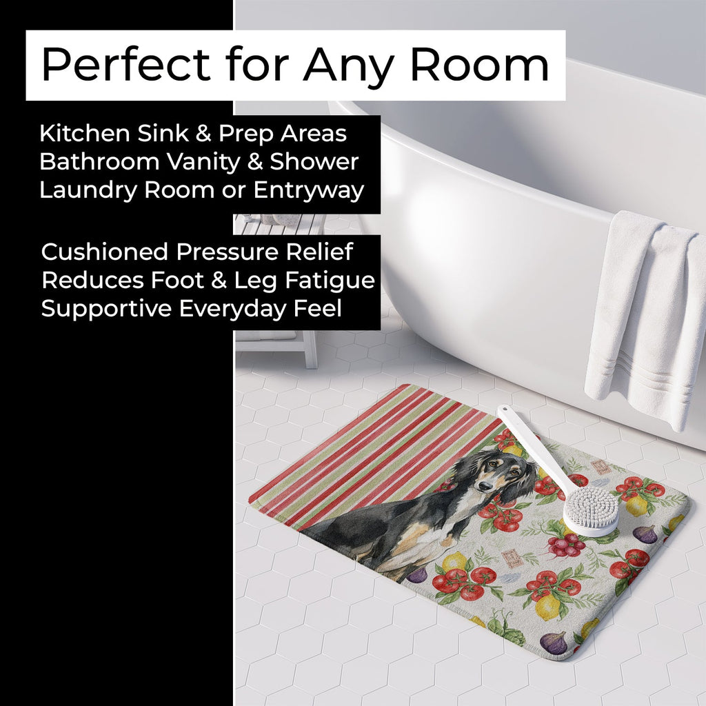 Black and Tan Saluki Vegetables Memory Foam Kitchen Mat Machine Washable Anti-Fatigue Cushion Comfort Bath or Kitchen Rug