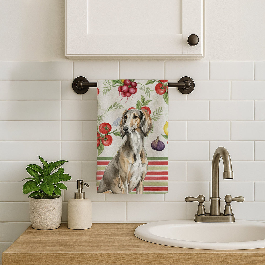 Grizzle Saluki Vegetables Kitchen Towel Velour Plush Front and Cotton Loop Back Machine Washable