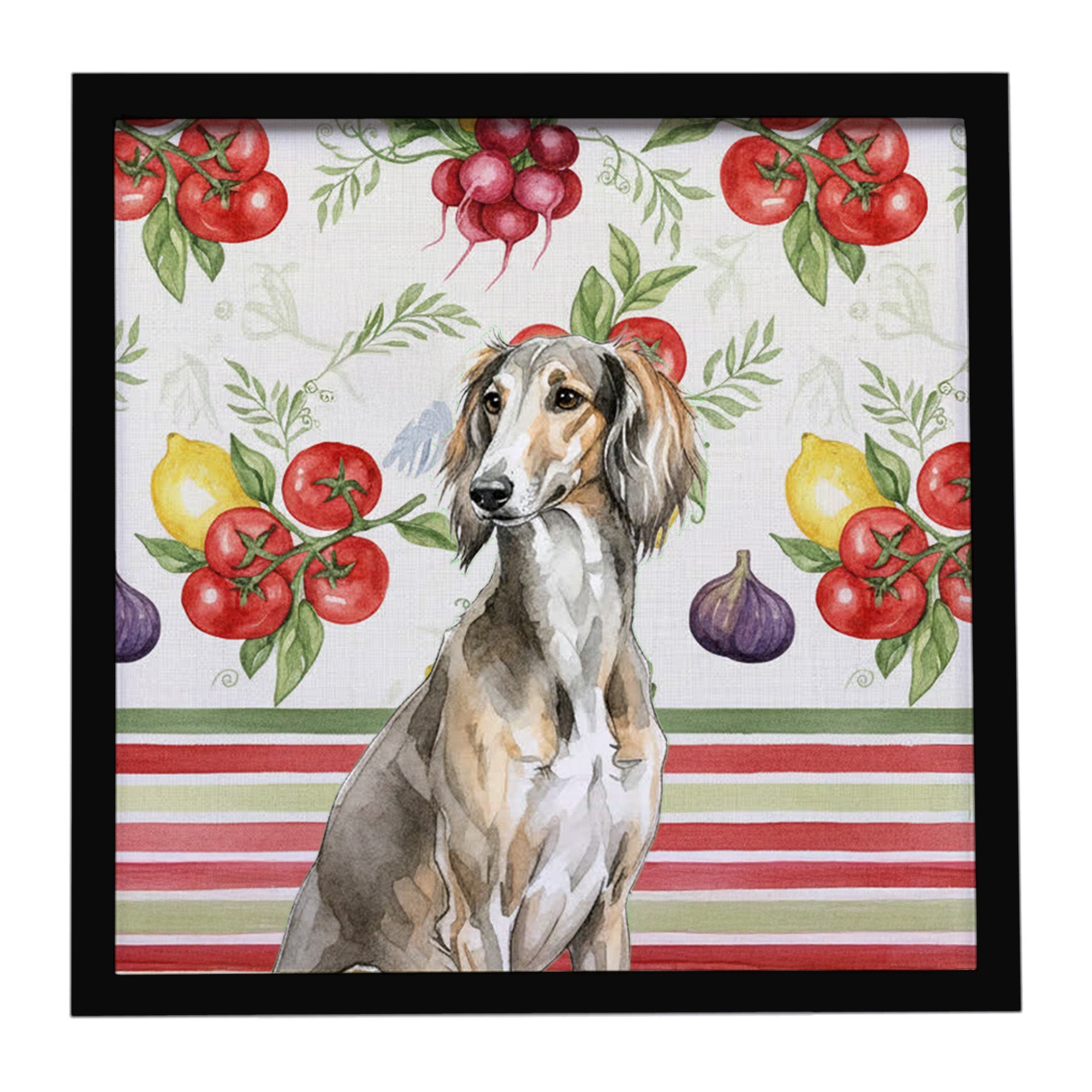 Grizzle Saluki Vegetables Framed Metal Print Bathroom, Kitchen, Office, Home Decor Wall Art Ready to Hang, Square, 8X8