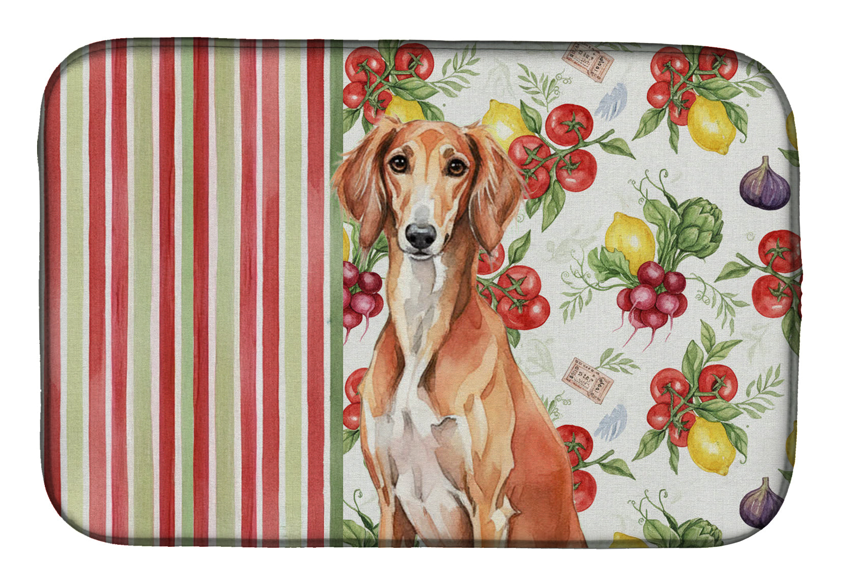 Red Saluki Vegetables Dish Drying Mat Absorbent Dish Drying Mat Pad for Kitchen Counter Dish Drainer Mat for Countertop, 14 x 21", Multicolor