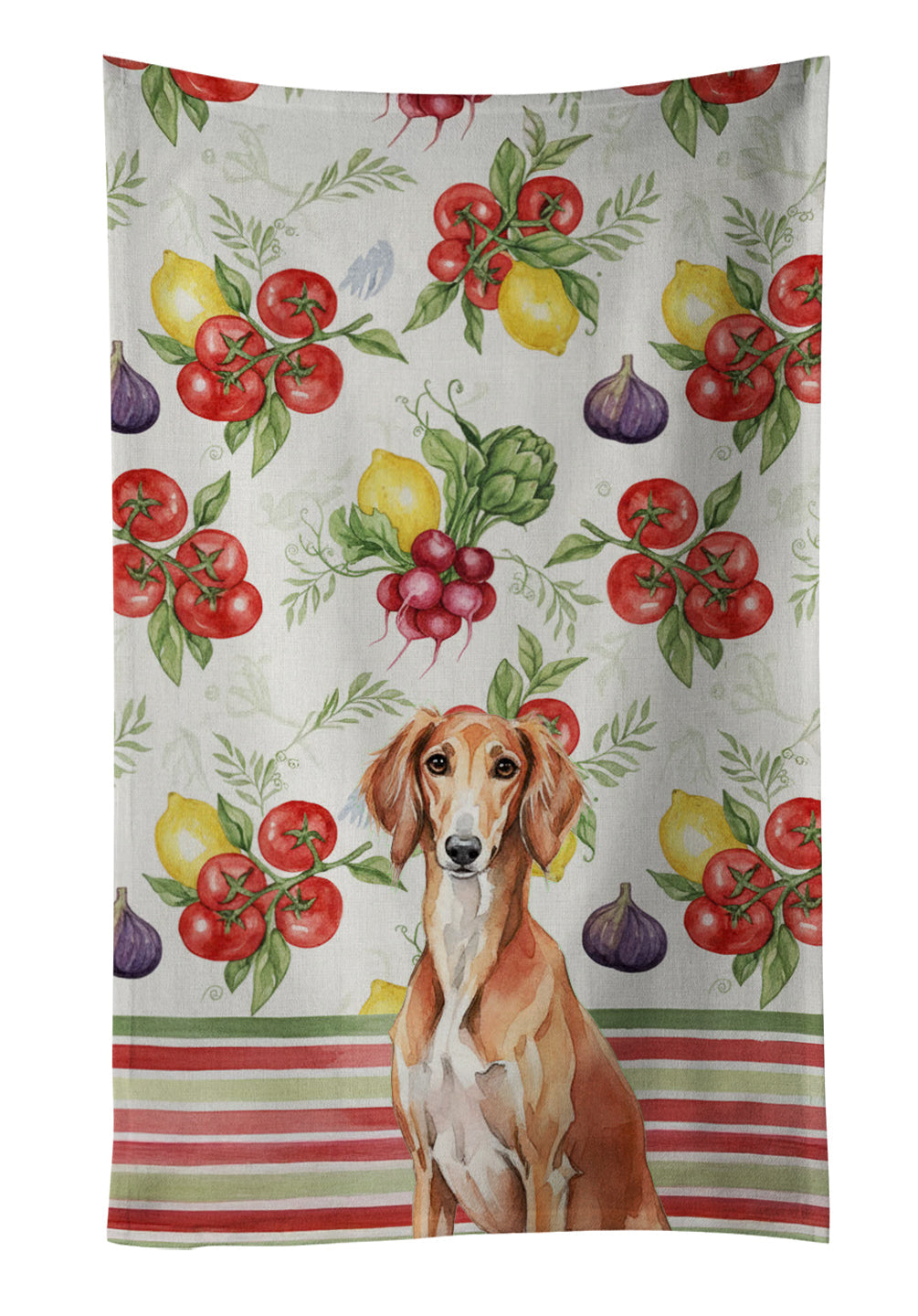 Red Saluki Vegetables Kitchen Towel Velour Plush Front and Cotton Loop Back Machine Washable