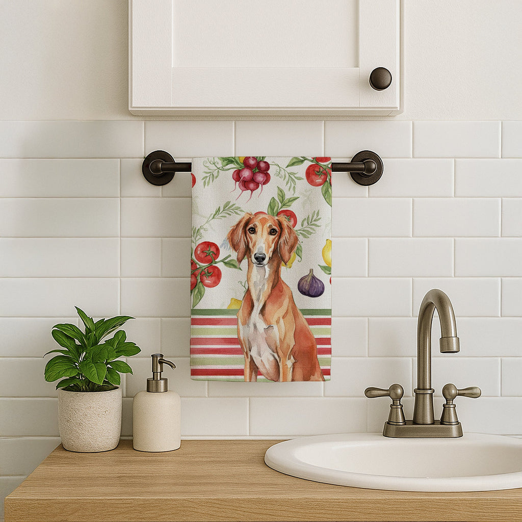 Red Saluki Vegetables Kitchen Towel Velour Plush Front and Cotton Loop Back Machine Washable
