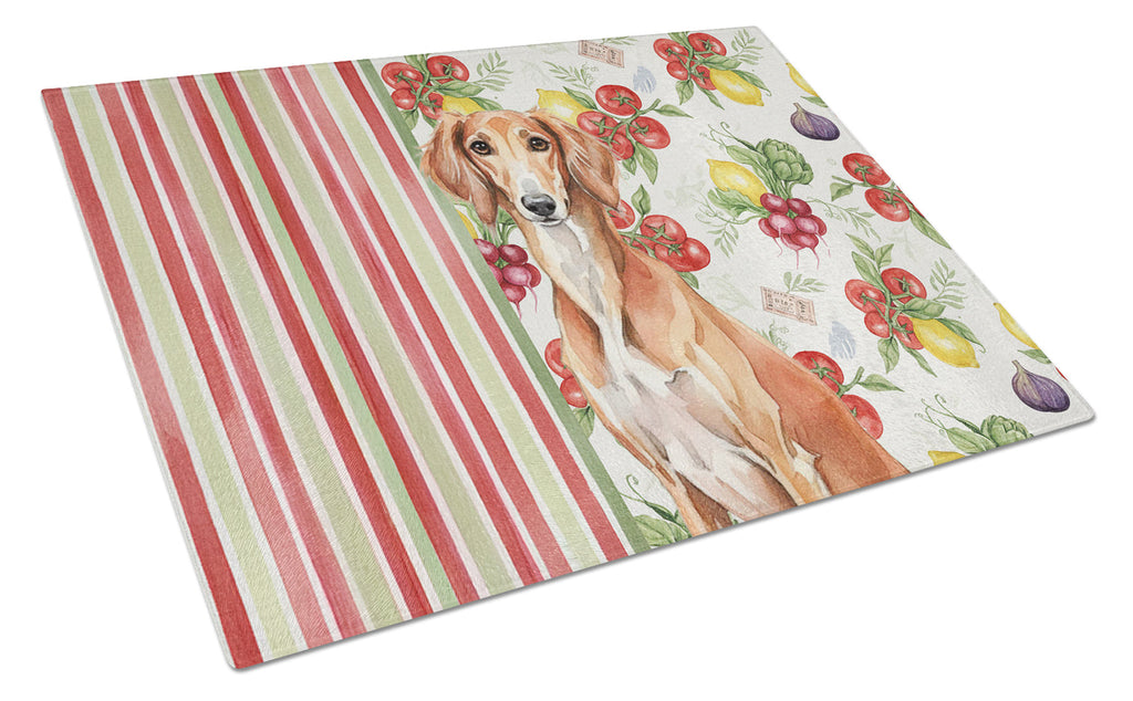 Red Saluki Vegetables Cutting Board Tempered Glass Kitchen Cutting Surface, Heat Resistant Chopping, Non-Slip Feet, Food Prep & Serving