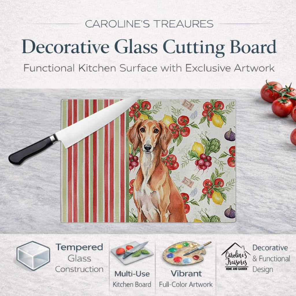 Red Saluki Vegetables Cutting Board Tempered Glass Kitchen Cutting Surface, Heat Resistant Chopping, Non-Slip Feet, Food Prep & Serving