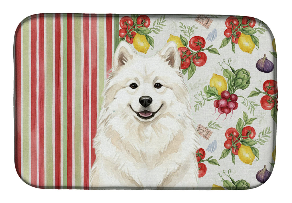 Cream Samoyed Vegetables Dish Drying Mat Absorbent Dish Drying Mat Pad for Kitchen Counter Dish Drainer Mat for Countertop, 14 x 21", Multicolor