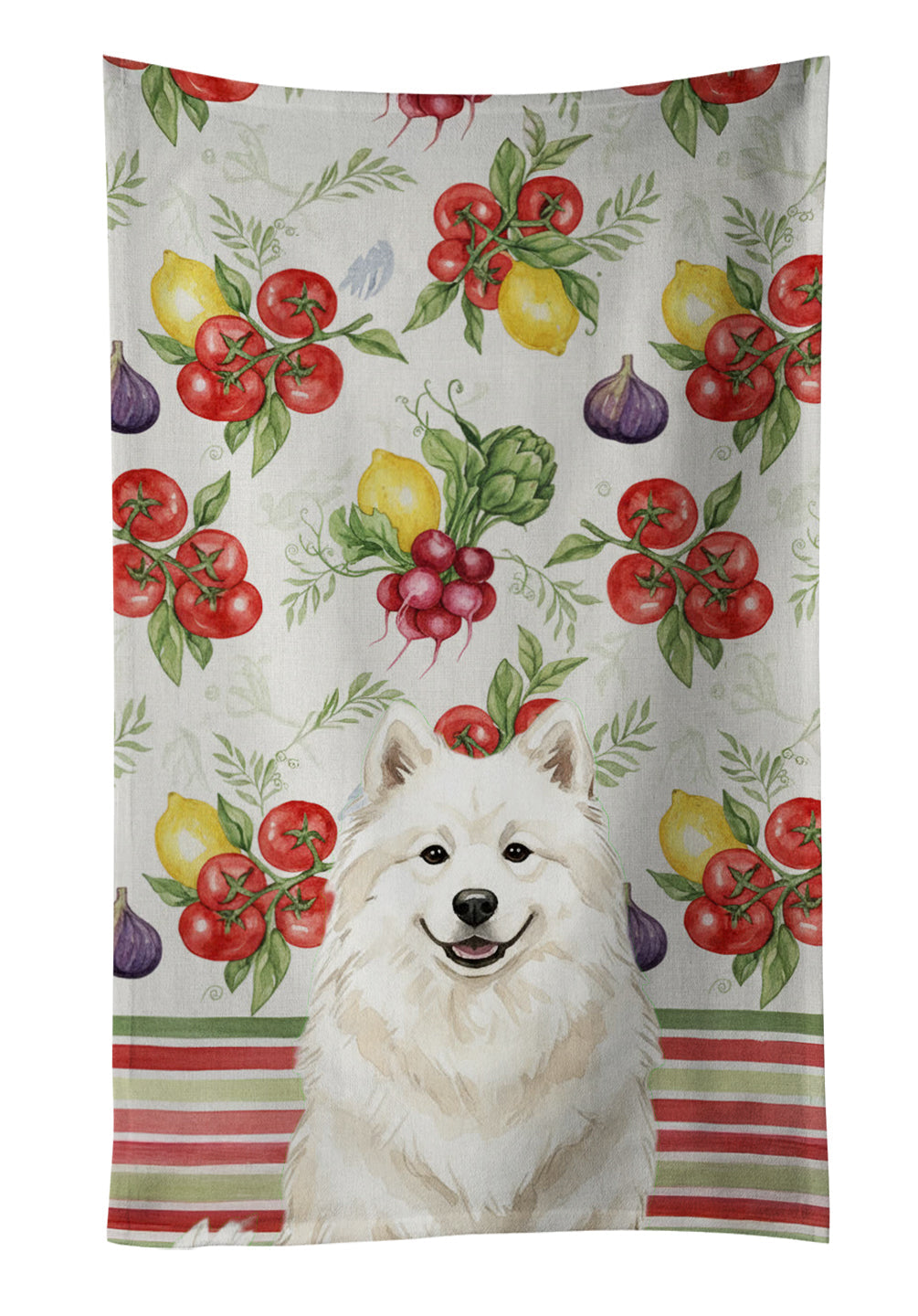 Cream Samoyed Vegetables Kitchen Towel Velour Plush Front and Cotton Loop Back Machine Washable