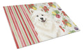 Cream Samoyed Vegetables Cutting Board Tempered Glass Kitchen Cutting Surface, Heat Resistant Chopping, Non-Slip Feet, Food Prep & Serving