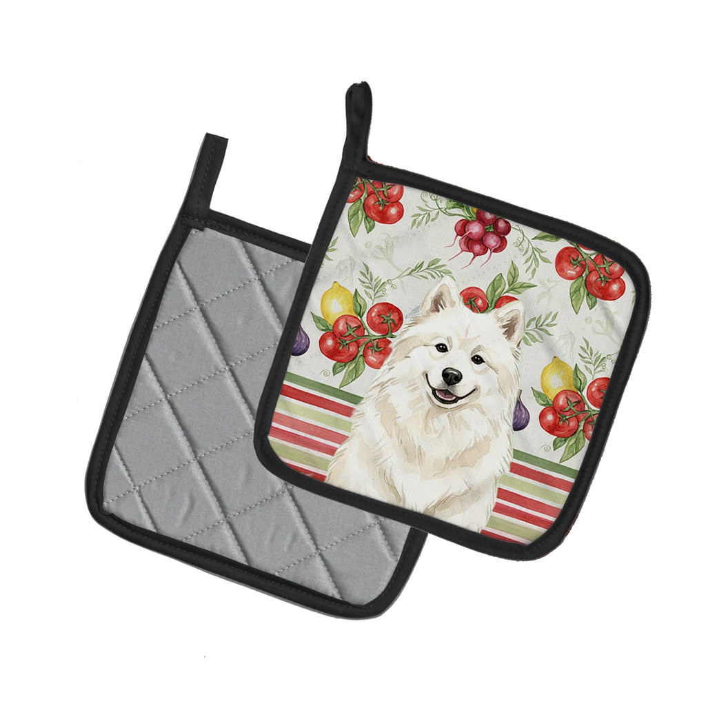 Cream Samoyed Vegetables Pot Holder Set of 2 Heat Resistant Quilted Hot Pads 7.5 x 7.5 Inch, Insulated Kitchen Trivets for Cooking & Baking