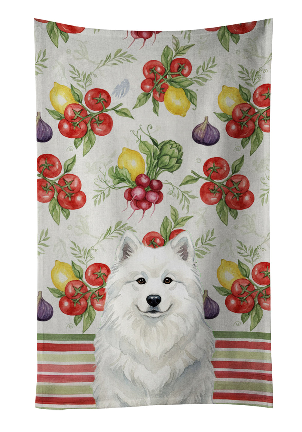 White Samoyed Vegetables Kitchen Towel Velour Plush Front and Cotton Loop Back Machine Washable