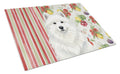 White Samoyed Vegetables Cutting Board Tempered Glass Kitchen Cutting Surface, Heat Resistant Chopping, Non-Slip Feet, Food Prep & Serving