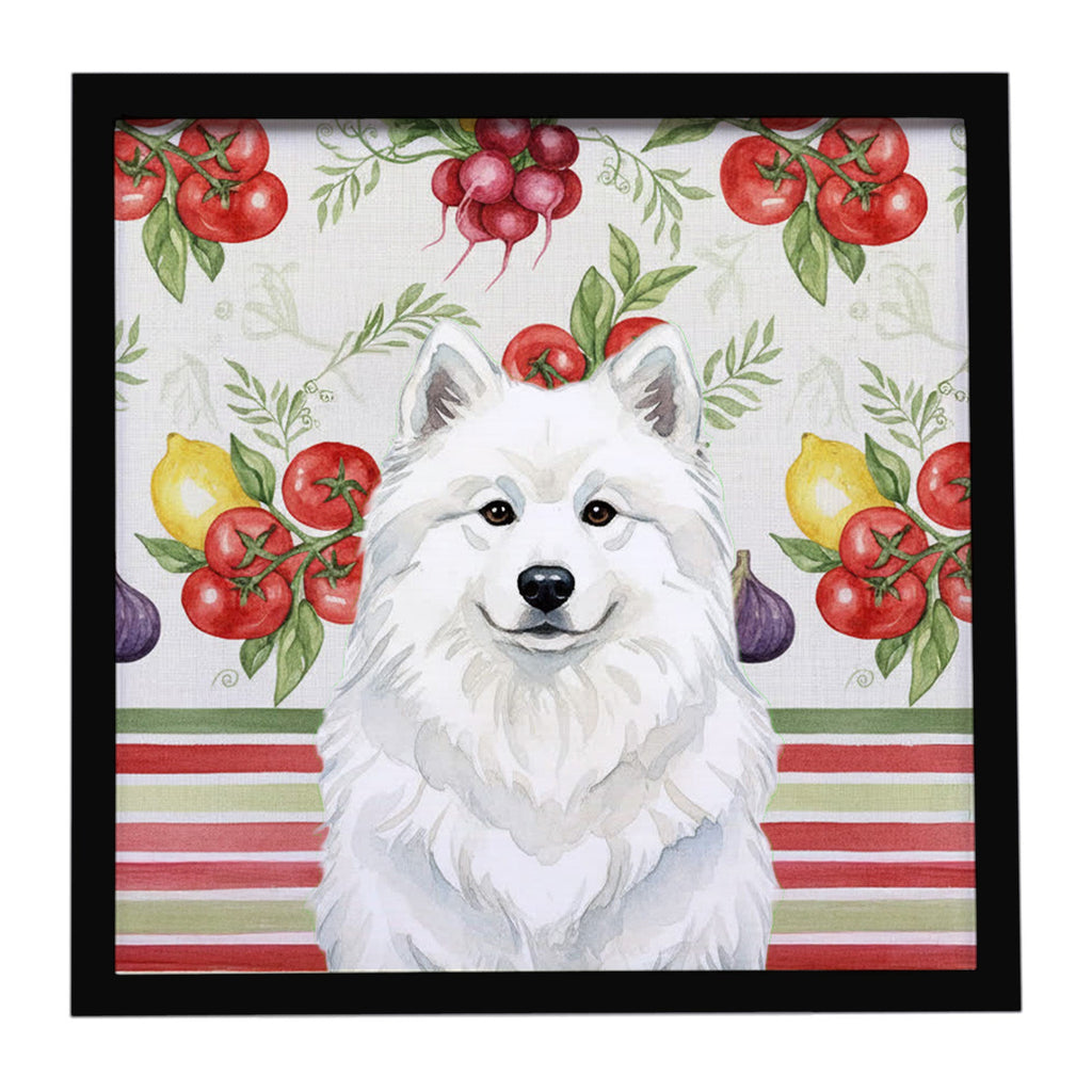 White Samoyed Vegetables Framed Metal Print Bathroom, Kitchen, Office, Home Decor Wall Art Ready to Hang, Square, 8X8