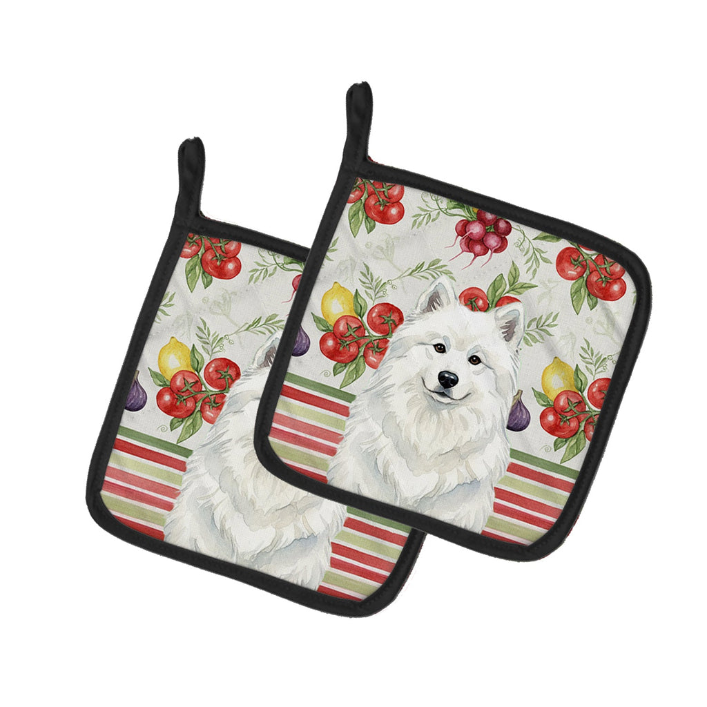 White Samoyed Vegetables Pot Holder Set of 2 Heat Resistant Quilted Hot Pads 7.5 x 7.5 Inch, Insulated Kitchen Trivets for Cooking & Baking