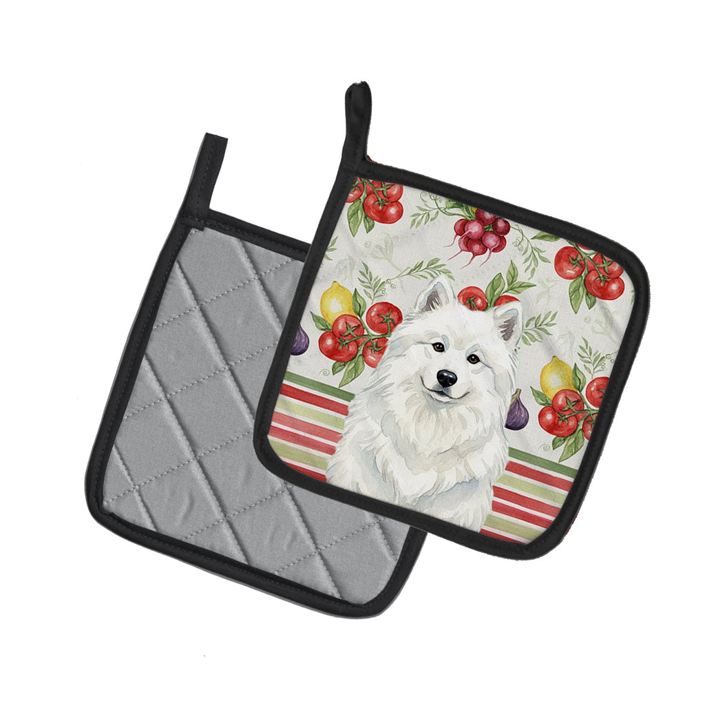 White Samoyed Vegetables Pot Holder Set of 2 Heat Resistant Quilted Hot Pads 7.5 x 7.5 Inch, Insulated Kitchen Trivets for Cooking & Baking