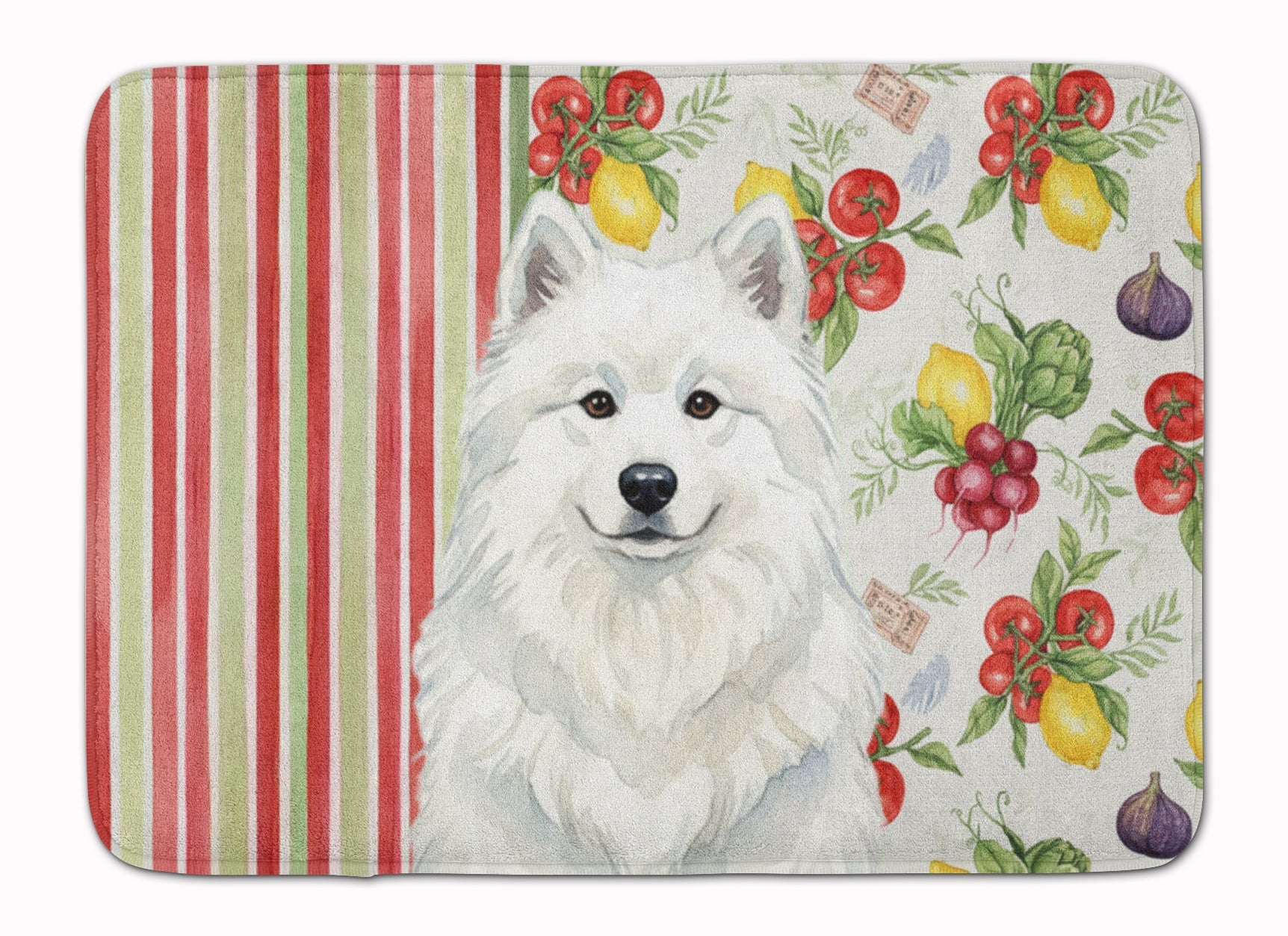 White Samoyed Vegetables Memory Foam Kitchen Mat Machine Washable Anti-Fatigue Cushion Comfort Bath or Kitchen Rug