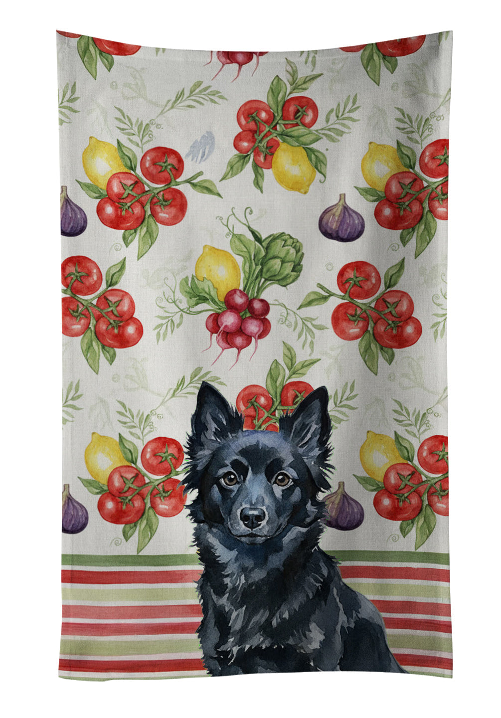 Schipperke Vegetables Kitchen Towel Velour Plush Front and Cotton Loop Back Machine Washable