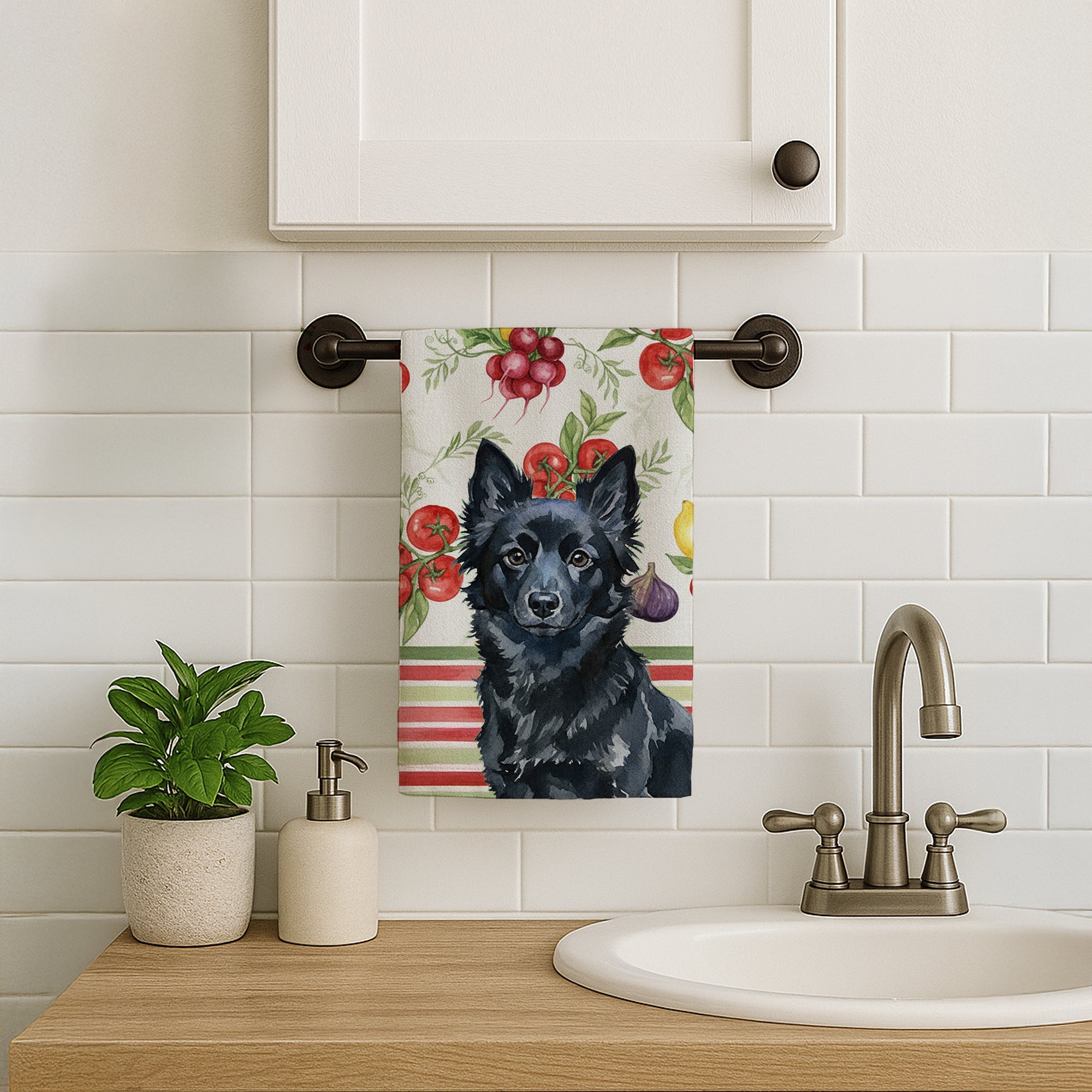 Schipperke Vegetables Kitchen Towel Velour Plush Front and Cotton Loop Back Machine Washable