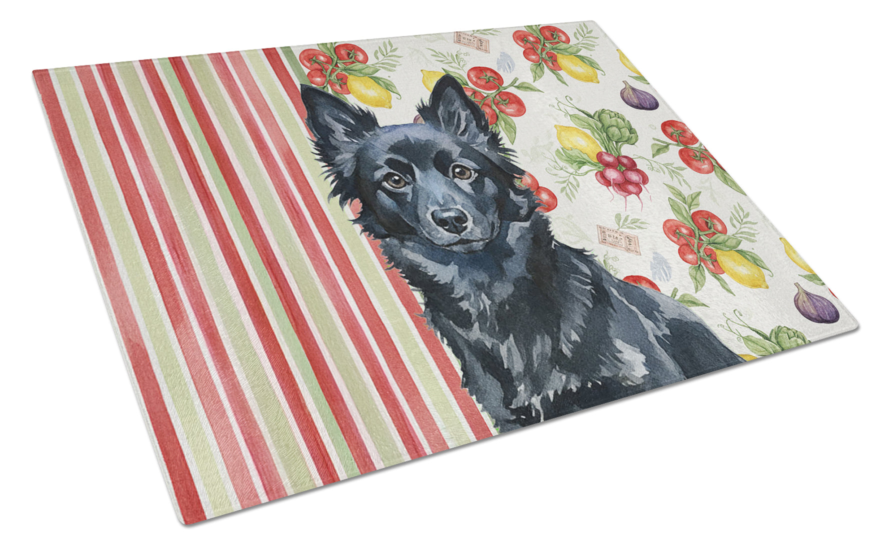 Schipperke Vegetables Cutting Board Tempered Glass Kitchen Cutting Surface, Heat Resistant Chopping, Non-Slip Feet, Food Prep & Serving