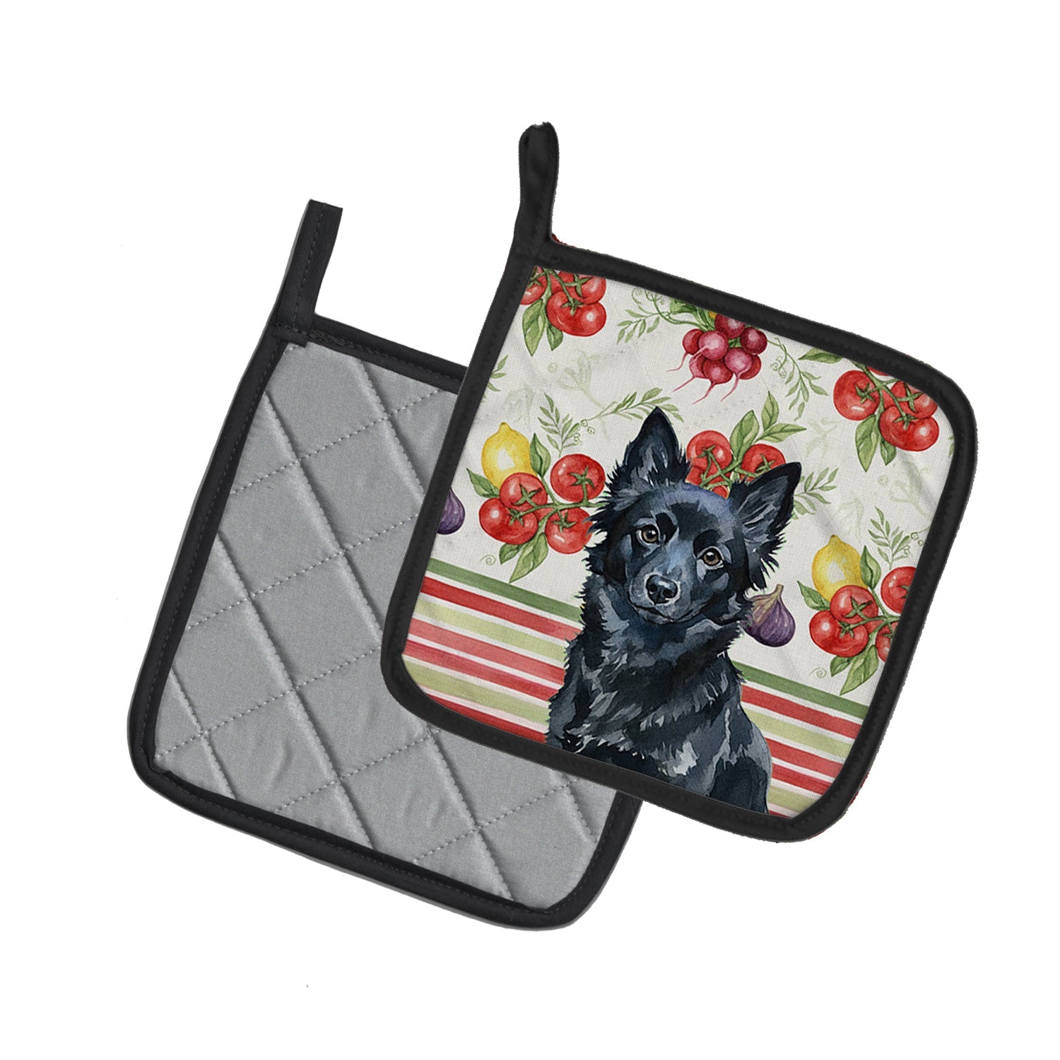 Schipperke Vegetables Pot Holder Set of 2 Heat Resistant Quilted Hot Pads 7.5 x 7.5 Inch, Insulated Kitchen Trivets for Cooking & Baking