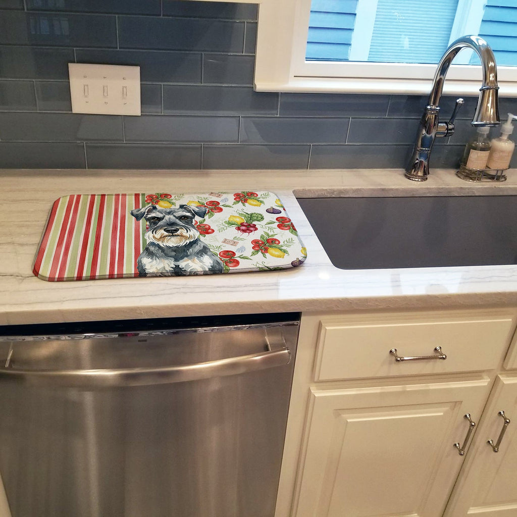Schnauzer Vegetables Dish Drying Mat Absorbent Dish Drying Mat Pad for Kitchen Counter Dish Drainer Mat for Countertop, 14 x 21", Multicolor