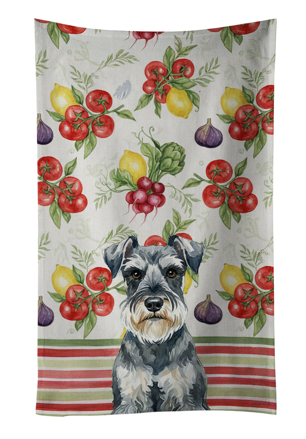 Schnauzer Vegetables Kitchen Towel Velour Plush Front and Cotton Loop Back Machine Washable
