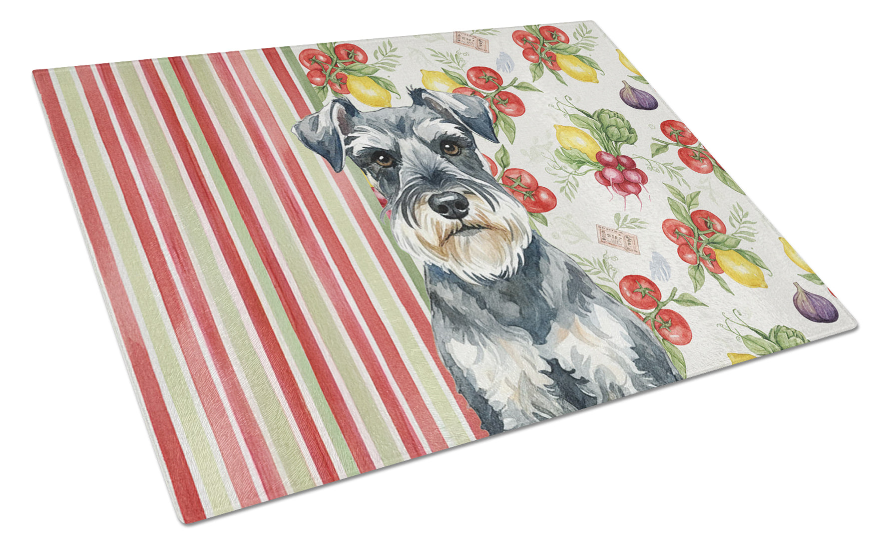 Schnauzer Vegetables Cutting Board Tempered Glass Kitchen Cutting Surface, Heat Resistant Chopping, Non-Slip Feet, Food Prep & Serving