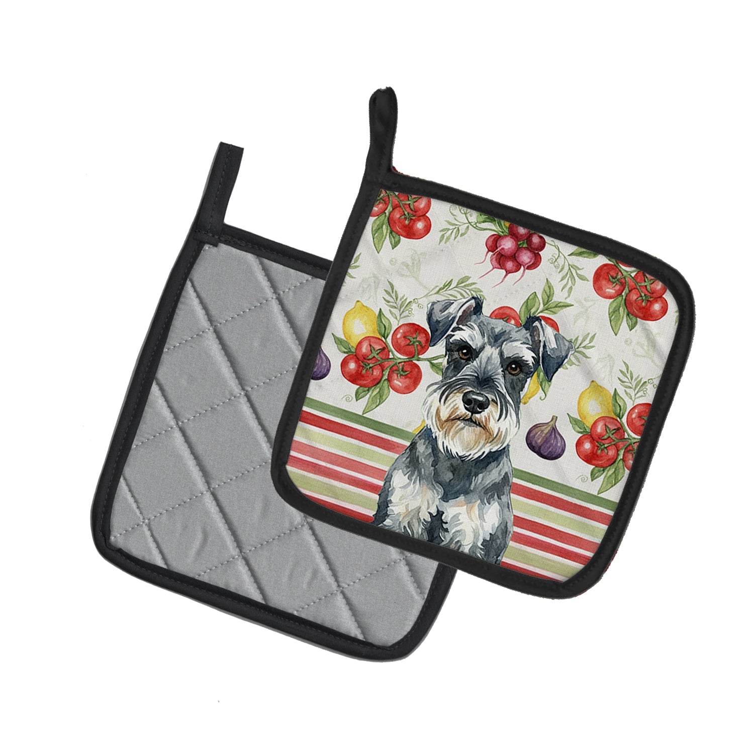 Schnauzer Vegetables Pot Holder Set of 2 Heat Resistant Quilted Hot Pads 7.5 x 7.5 Inch, Insulated Kitchen Trivets for Cooking & Baking