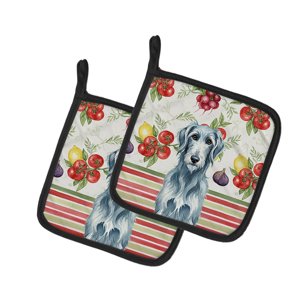 Blue-Gray Scottish Deerhound Vegetables Pot Holder Set of 2 Heat Resistant Quilted Hot Pads 7.5 x 7.5 Inch, Insulated Kitchen Trivets for Cooking & Baking