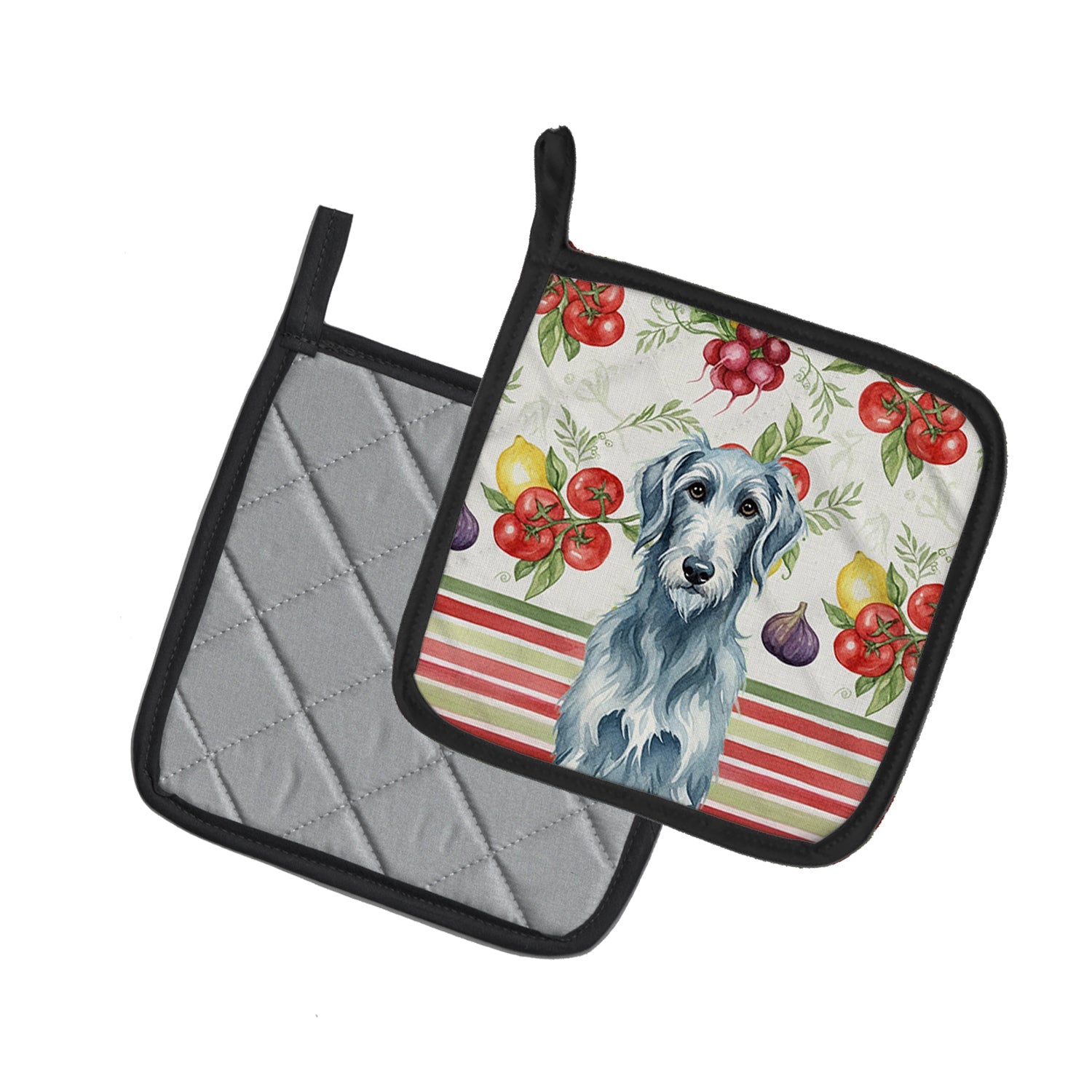 Blue-Gray Scottish Deerhound Vegetables Pot Holder Set of 2 Heat Resistant Quilted Hot Pads 7.5 x 7.5 Inch, Insulated Kitchen Trivets for Cooking & Baking