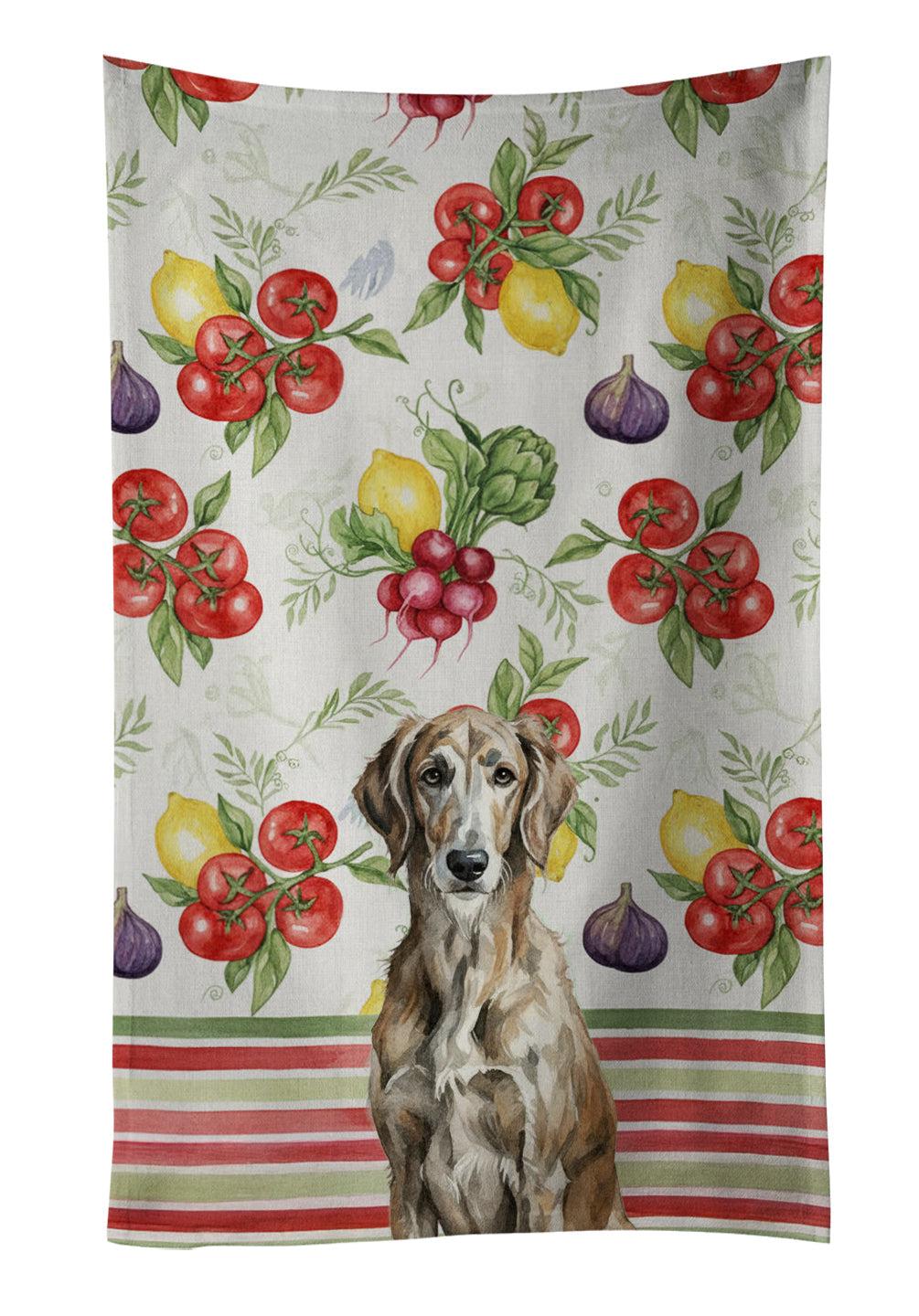 Brindle Scottish Deerhound Vegetables Kitchen Towel Velour Plush Front and Cotton Loop Back Machine Washable