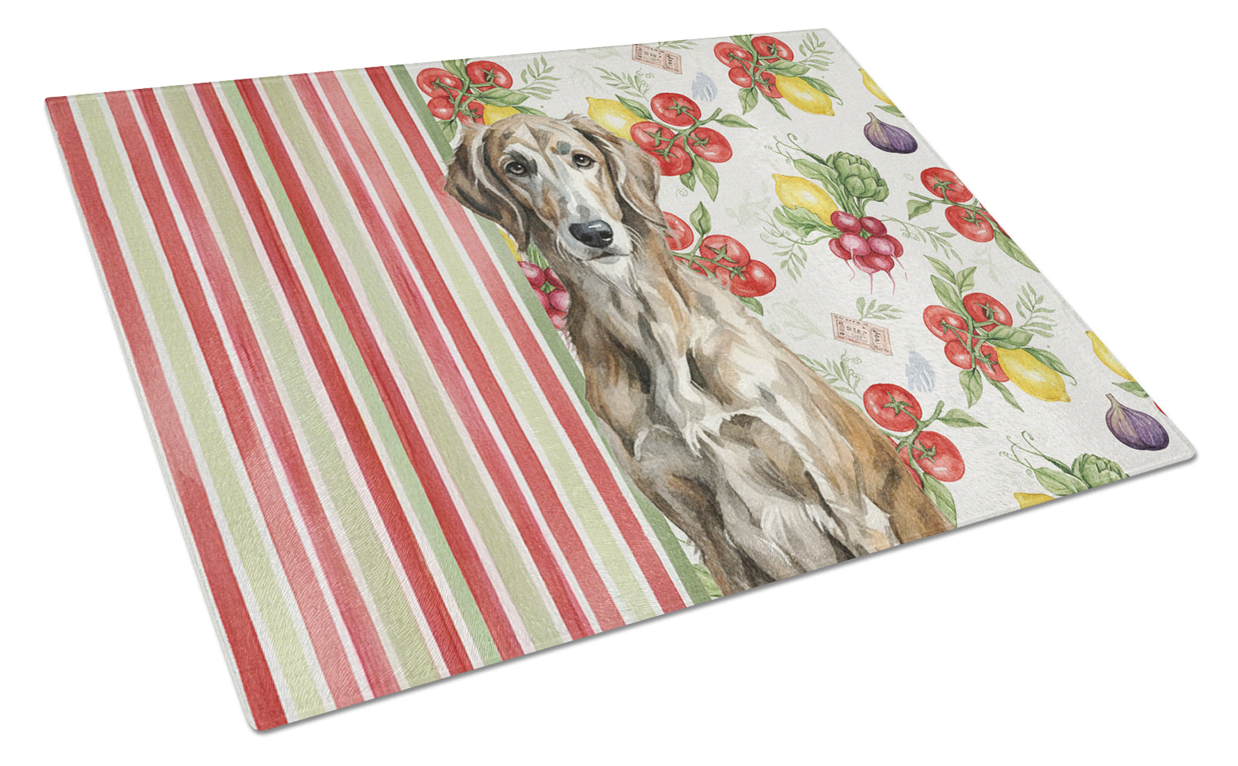 Brindle Scottish Deerhound Vegetables Cutting Board Tempered Glass Kitchen Cutting Surface, Heat Resistant Chopping, Non-Slip Feet, Food Prep & Serving