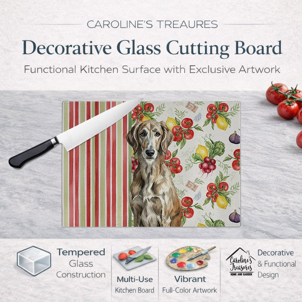 Brindle Scottish Deerhound Vegetables Cutting Board Tempered Glass Kitchen Cutting Surface, Heat Resistant Chopping, Non-Slip Feet, Food Prep & Serving