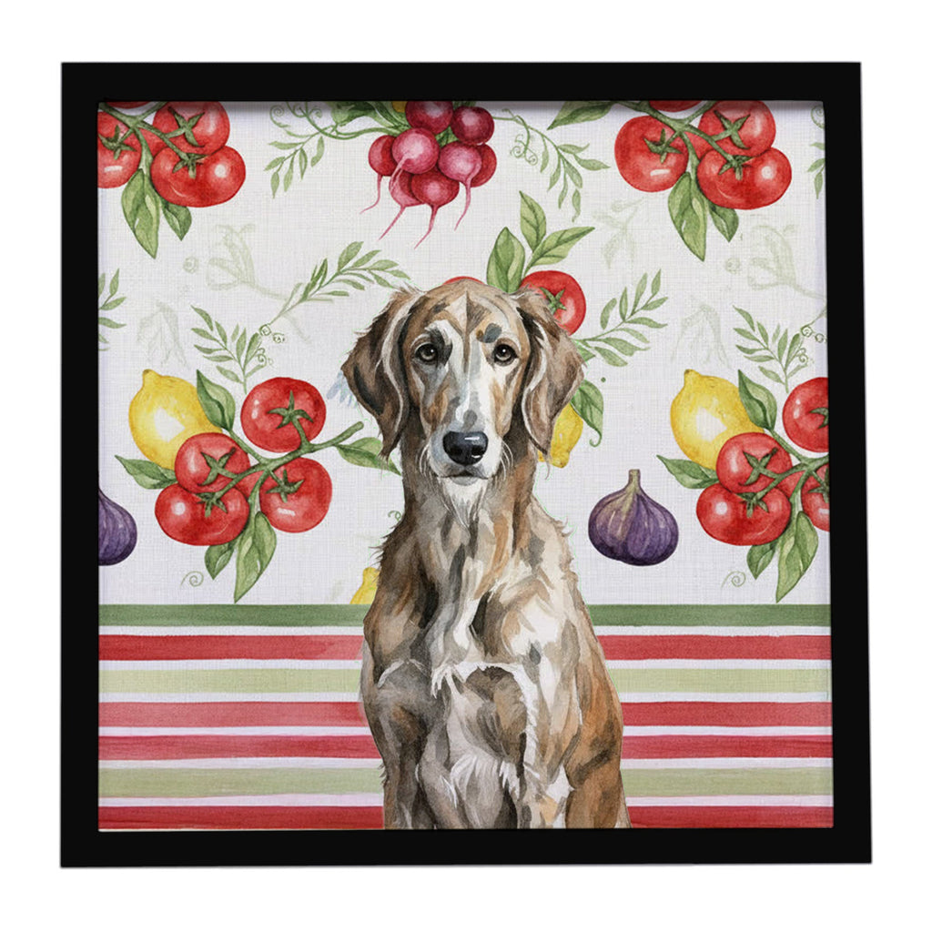 Brindle Scottish Deerhound Vegetables Framed Metal Print Bathroom, Kitchen, Office, Home Decor Wall Art Ready to Hang, Square, 8X8