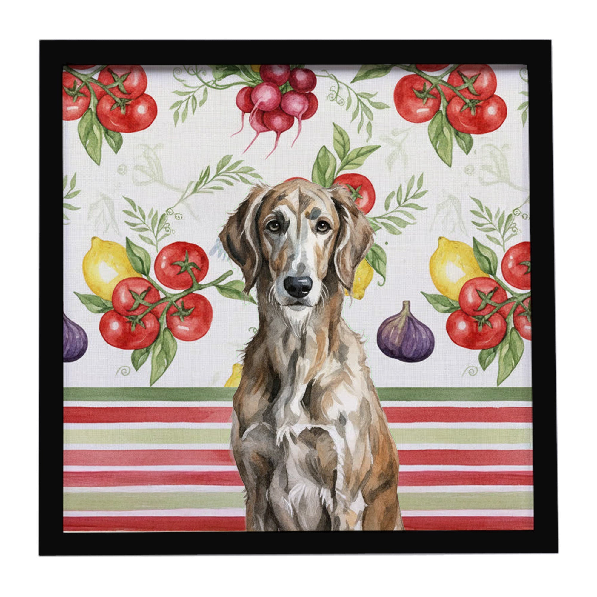 Brindle Scottish Deerhound Vegetables Framed Metal Print Bathroom, Kitchen, Office, Home Decor Wall Art Ready to Hang, Square, 8X8