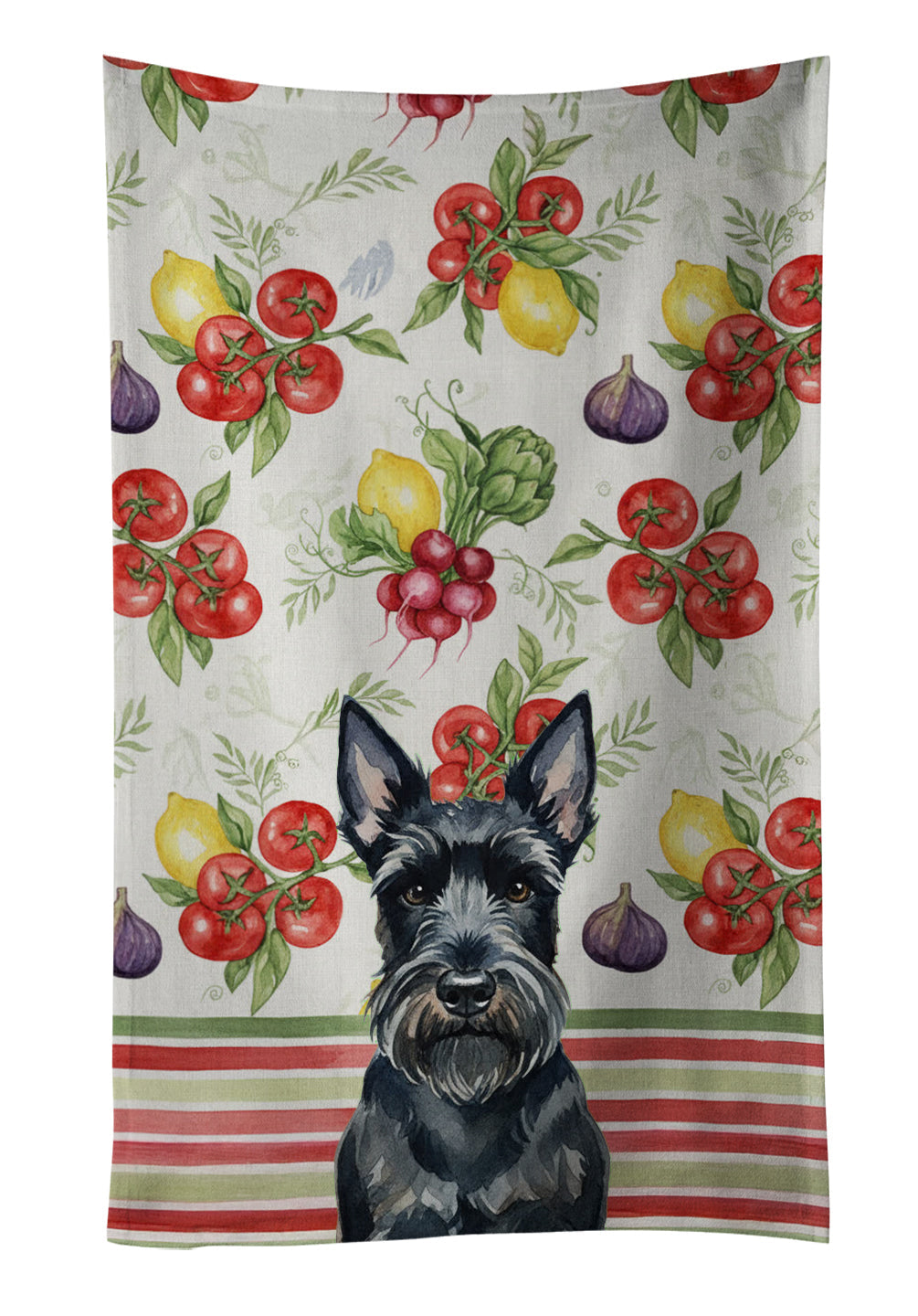 Scottish Terrier Vegetables Kitchen Towel Velour Plush Front and Cotton Loop Back Machine Washable