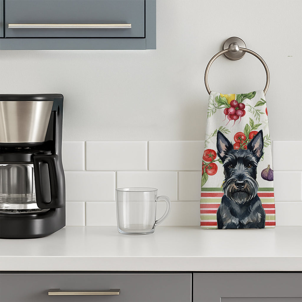 Scottish Terrier Vegetables Kitchen Towel Velour Plush Front and Cotton Loop Back Machine Washable