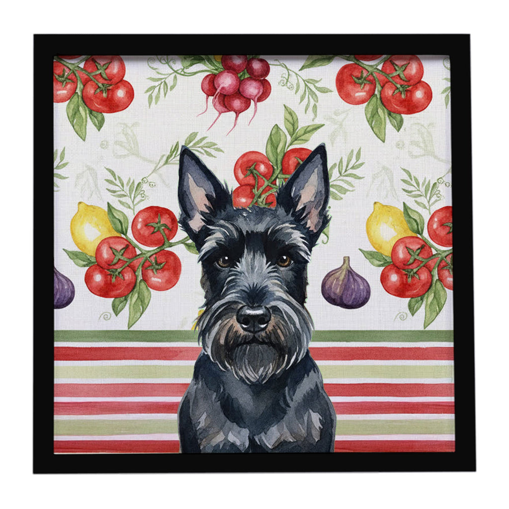 Scottish Terrier Vegetables Framed Metal Print Bathroom, Kitchen, Office, Home Decor Wall Art Ready to Hang, Square, 8X8