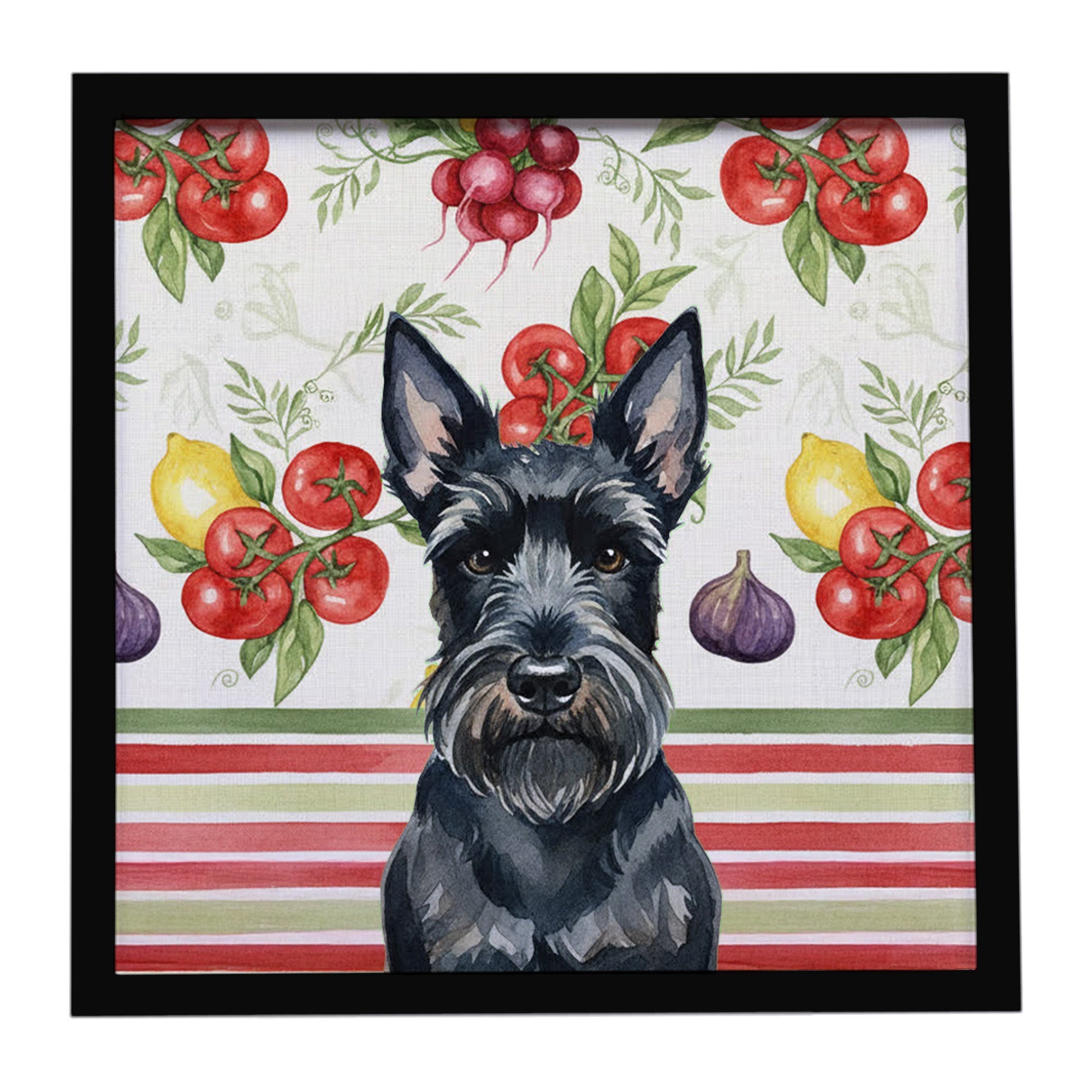 Scottish Terrier Vegetables Framed Metal Print Bathroom, Kitchen, Office, Home Decor Wall Art Ready to Hang, Square, 8X8