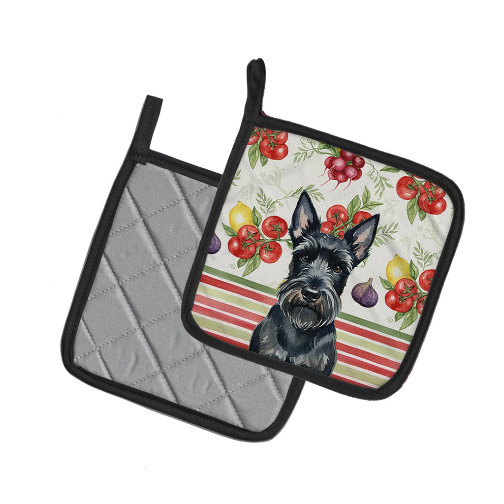 Scottish Terrier Vegetables Pot Holder Set of 2 Heat Resistant Quilted Hot Pads 7.5 x 7.5 Inch, Insulated Kitchen Trivets for Cooking & Baking