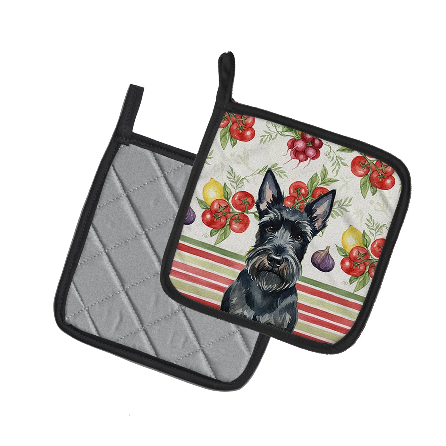 Scottish Terrier Vegetables Pot Holder Set of 2 Heat Resistant Quilted Hot Pads 7.5 x 7.5 Inch, Insulated Kitchen Trivets for Cooking & Baking