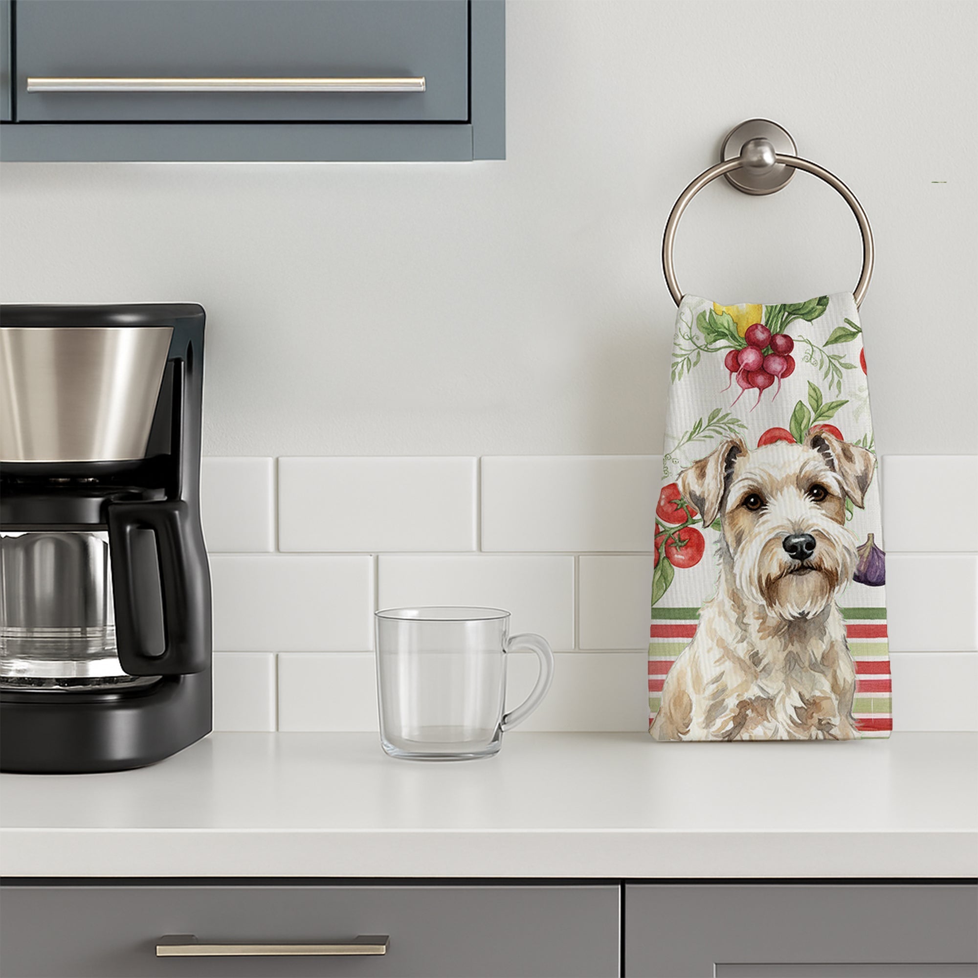Sealyham Terrier Vegetables Kitchen Towel Velour Plush Front and Cotton Loop Back Machine Washable
