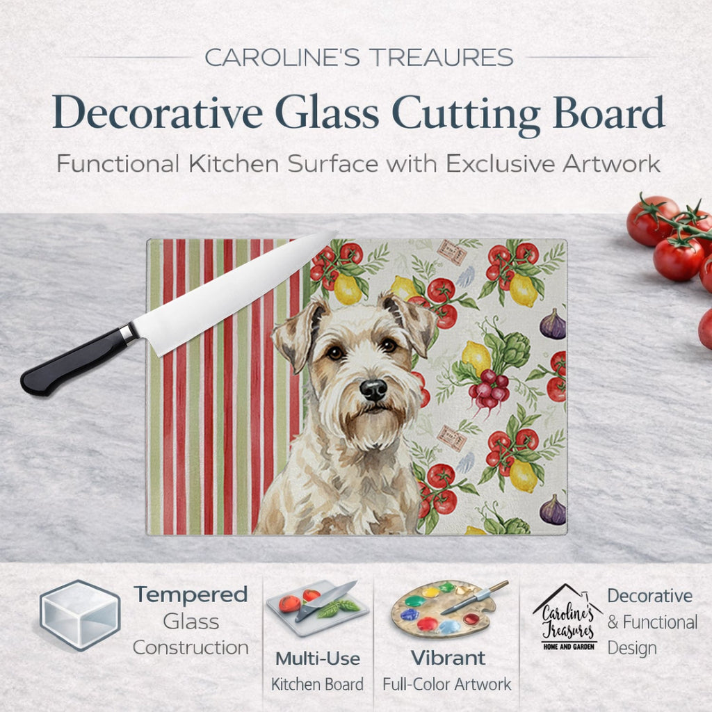 Sealyham Terrier Vegetables Cutting Board Tempered Glass Kitchen Cutting Surface, Heat Resistant Chopping, Non-Slip Feet, Food Prep & Serving