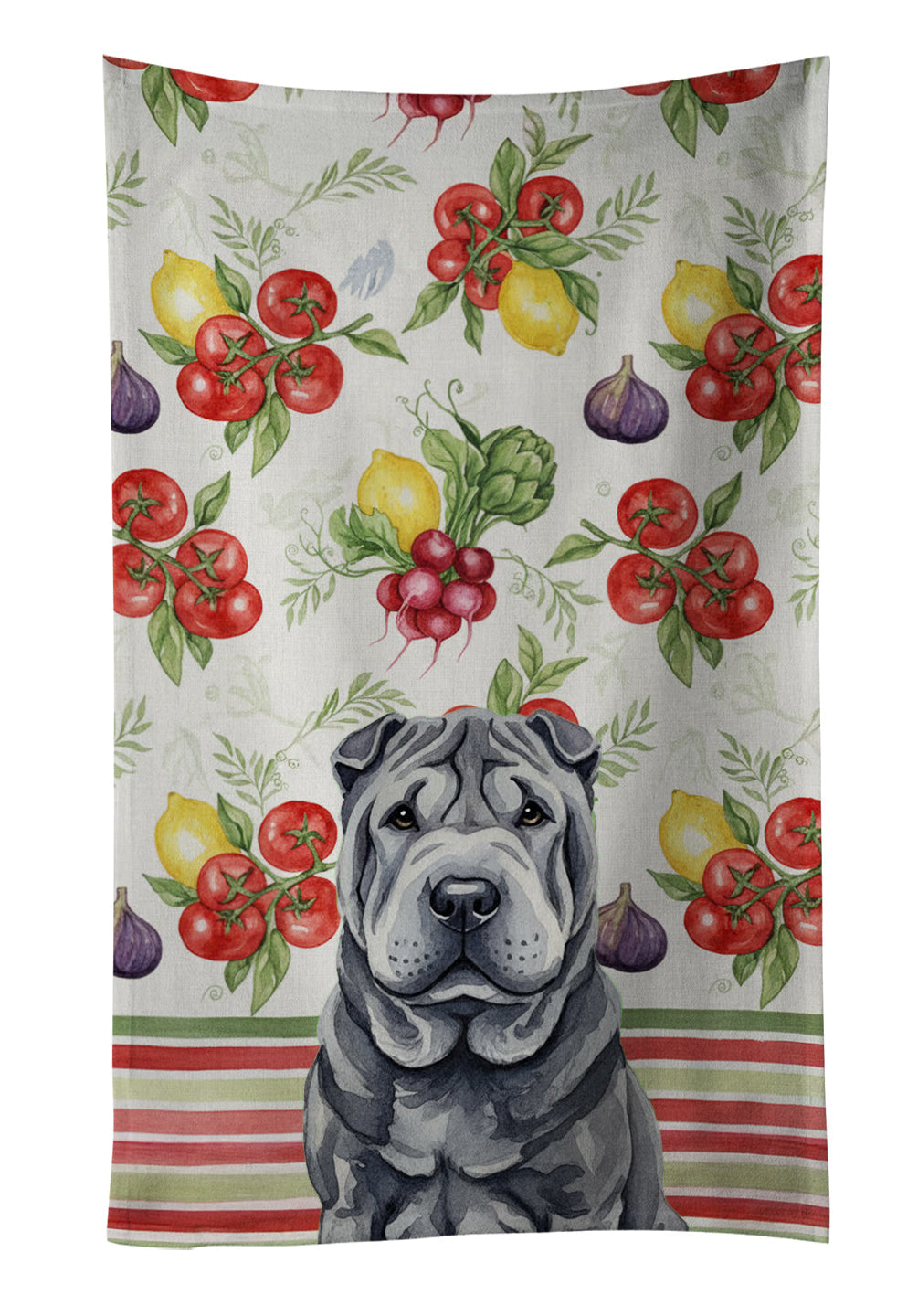 Black Shar Pei Vegetables Kitchen Towel Velour Plush Front and Cotton Loop Back Machine Washable
