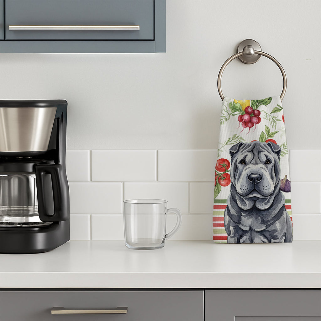 Black Shar Pei Vegetables Kitchen Towel Velour Plush Front and Cotton Loop Back Machine Washable