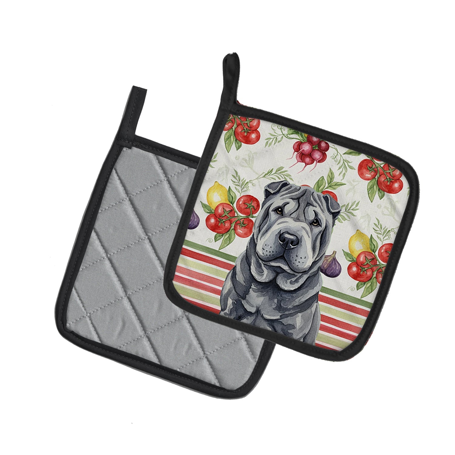 Black Shar Pei Vegetables Pot Holder Set of 2 Heat Resistant Quilted Hot Pads 7.5 x 7.5 Inch, Insulated Kitchen Trivets for Cooking & Baking