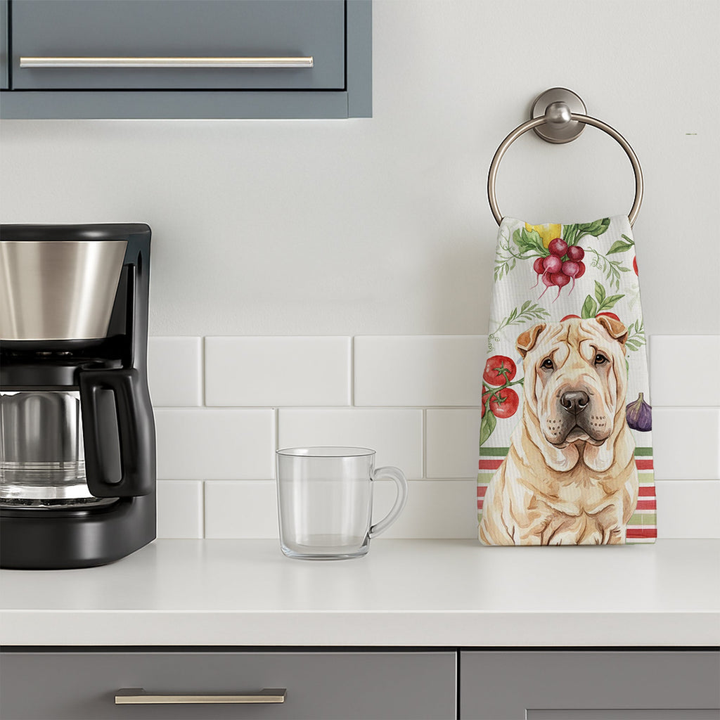 Shar Pei Vegetables Kitchen Towel Velour Plush Front and Cotton Loop Back Machine Washable