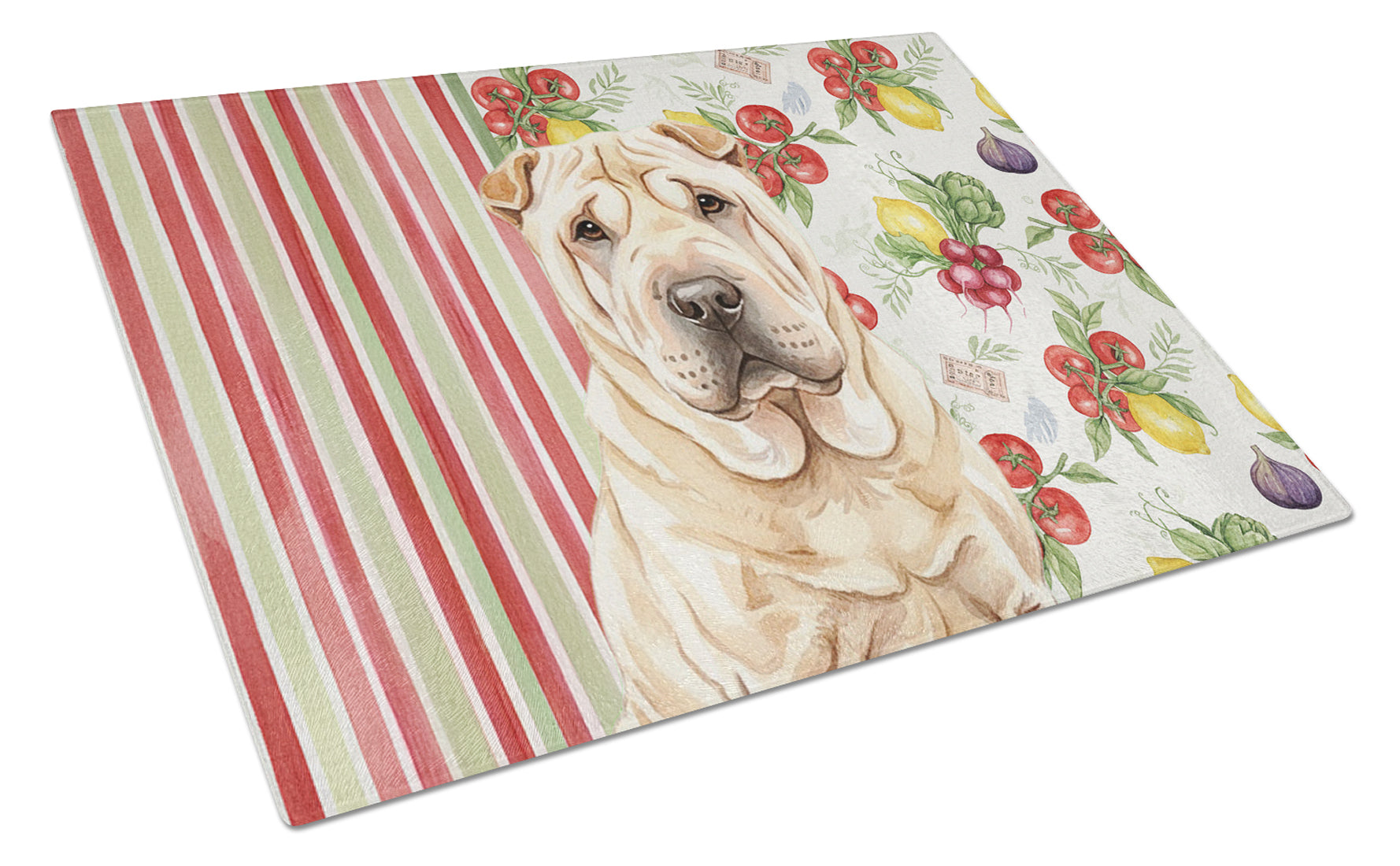 Shar Pei Vegetables Cutting Board Tempered Glass Kitchen Cutting Surface, Heat Resistant Chopping, Non-Slip Feet, Food Prep & Serving