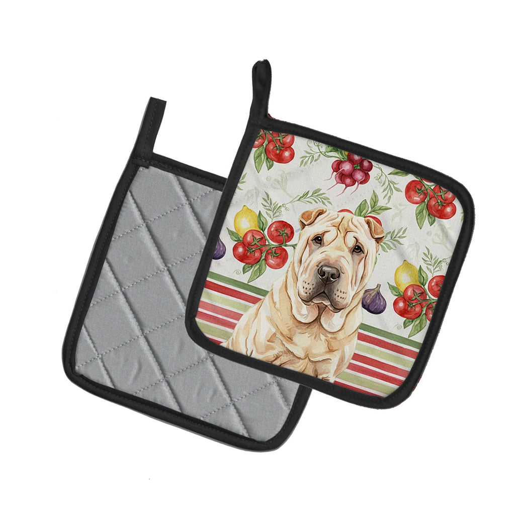 Shar Pei Vegetables Pot Holder Set of 2 Heat Resistant Quilted Hot Pads 7.5 x 7.5 Inch, Insulated Kitchen Trivets for Cooking & Baking